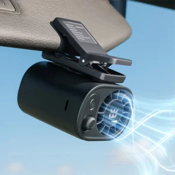 JOYTUTUS Car Clip On Fan with LED Display - 360°Rotation,100 Speeds Adjustable, USB Rechargeable Personal Cooling Fan 1800mAh Battery