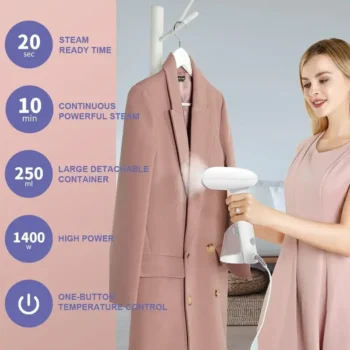 Mioduro Portable Clothes Steamer-1400W Fast Heating,250ml Large Water Tank, Vertical & Horizontal Steaming for Quick Wrinkle Removal - Compact & Lightweight for Home & Travel